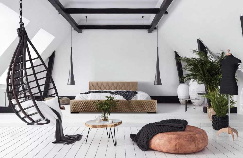 Gulta London Standard ar stelāžu Guļamvietas platums: 180 cm, Guļamvietas garums: 200 cm, stelāžas tips: koka, · Gaiši b