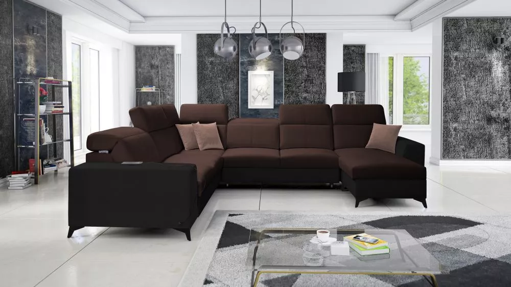 Dīvāns Belutti 8 Mix Standard · Tumši brūns + melns · 288 × 362 × 84 cm