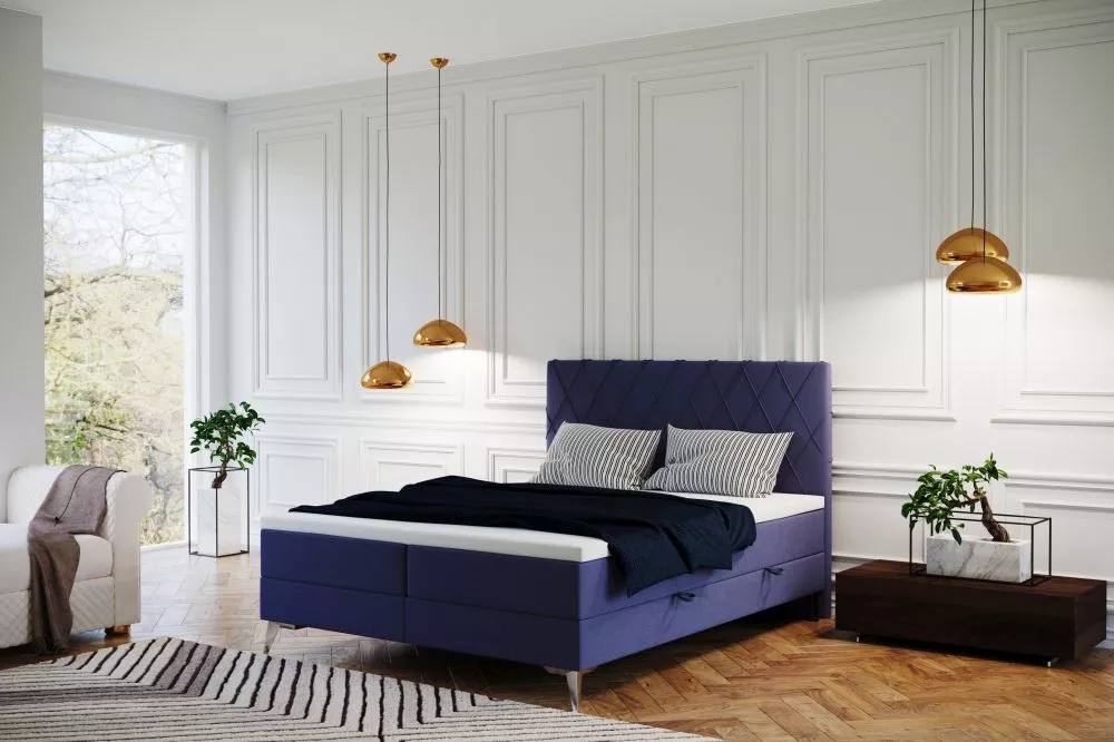 Gulta Milo Boxspring Standard Guļamvietas platums: 160 cm, Guļamvietas garums: 200 cm, · Zils · 160 × 207 × 119 cm