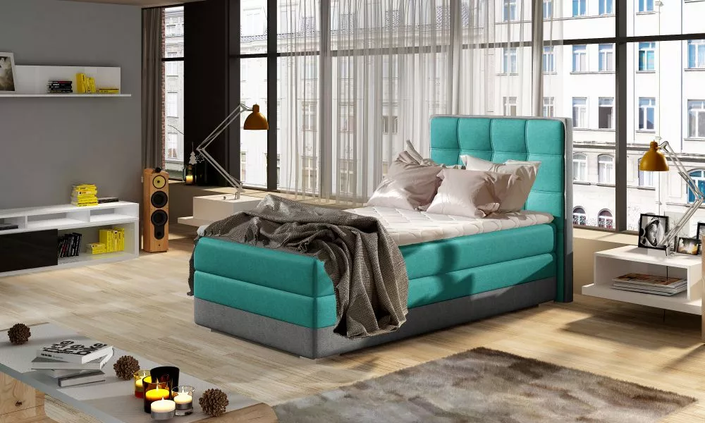 Gulta Aster 90x200 Boxspring standard Guļamvietas platums: 90 cm, Guļamvietas garums: 200 cm, · Tirkīzs + pelēks · 95 × 