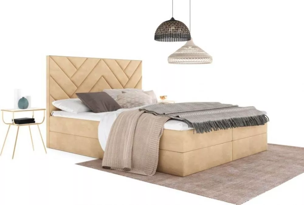 Gulta Iris Boxspring standard Guļamvietas platums: 140 cm, Guļamvietas garums: 200 cm, · Bēšs · 142 × 207 × 123 cm
