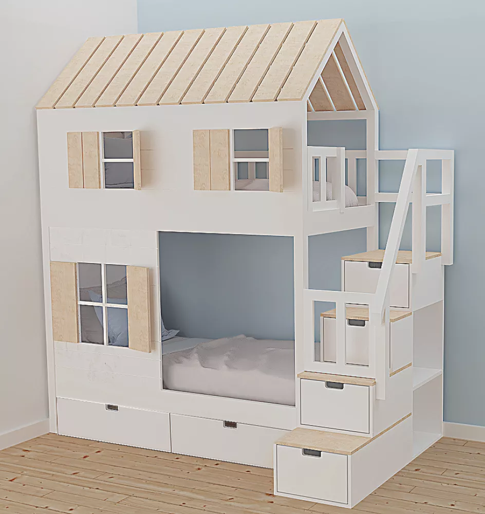 Bērnu gulta 102P ar stelāžām Kāpņu puse: Pa labi, Guļamvietas platums: 90 cm, Guļamvietas garums: 200 cm, · 118 × 247 × 