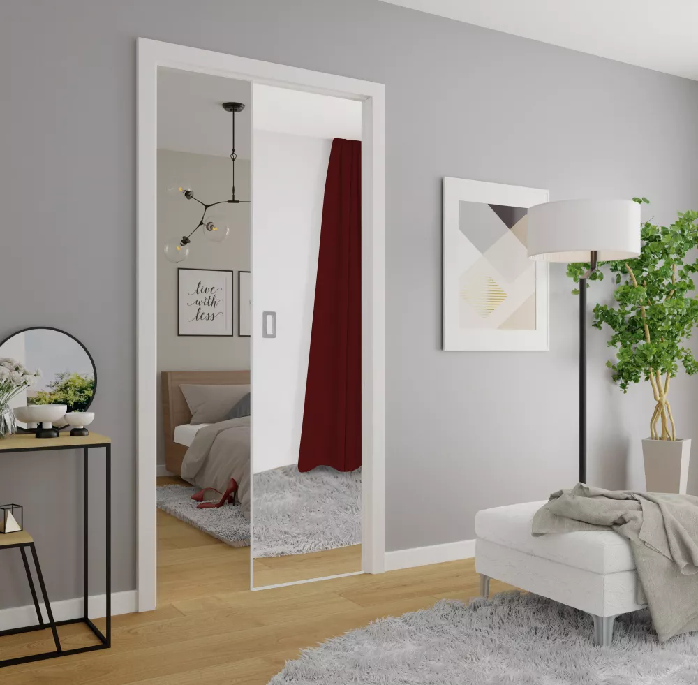 Bīdāmās durvis Evo Mirror · Balts · 76 × 205 cm