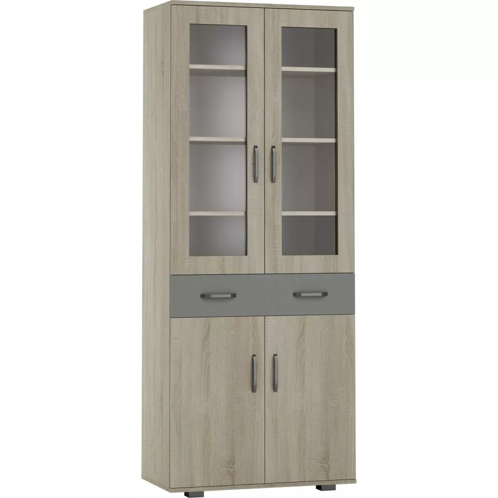 Grāmatu skapis Oliwia OL-W760 Korpusa krāsa: ozols sonoma, Elementu krāsa: pelēks, · 76 × 40 × 190 cm