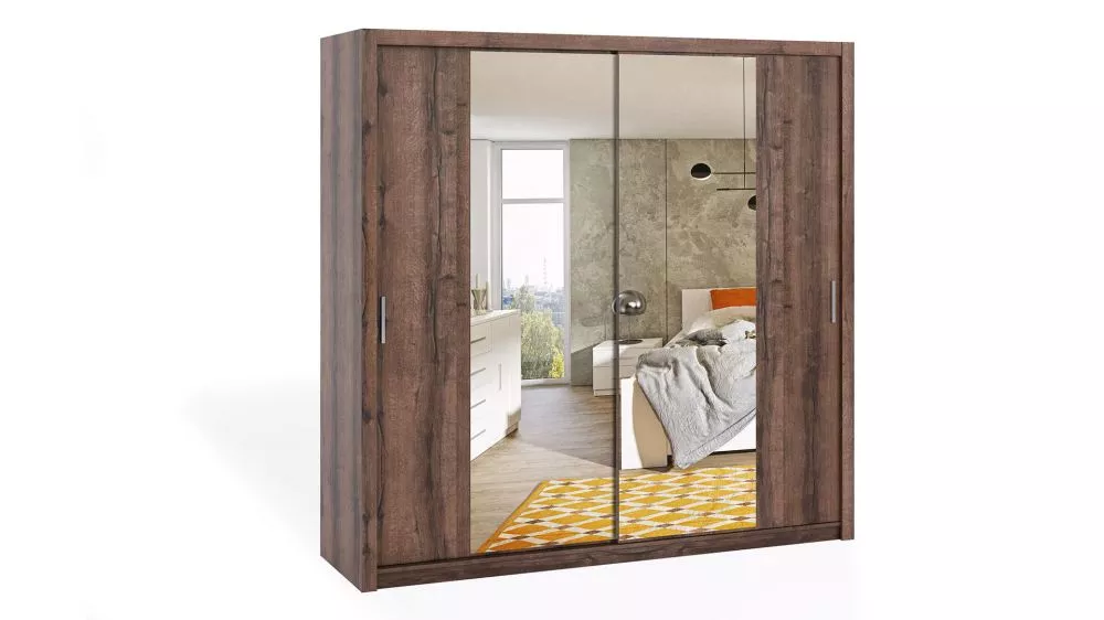 Skapis Bono BO SZ ar spoguli · Tumšais ozols · 220 × 62 × 215 cm