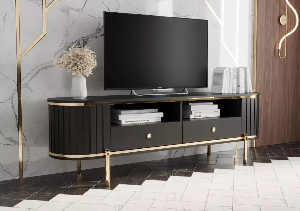 TV tumba New York RTV · Melns · 181 × 40 × 50.5 cm