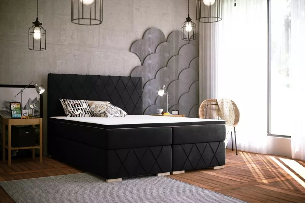 Gulta Royal Boxspring Standard Guļamvietas platums: 160 cm, Guļamvietas garums: 200 cm, · Melns · 195 × 210 × 120 cm