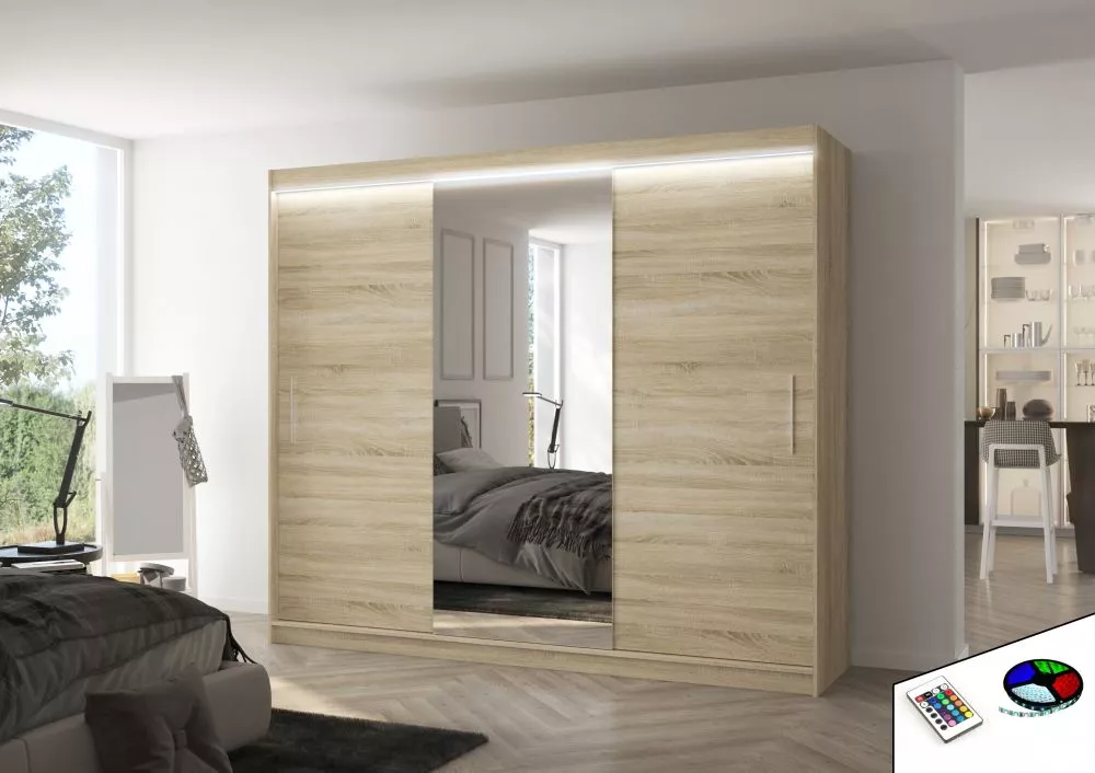 Skapis Denis Classic ar LED · Sonoma · 250 × 58 × 215 cm
