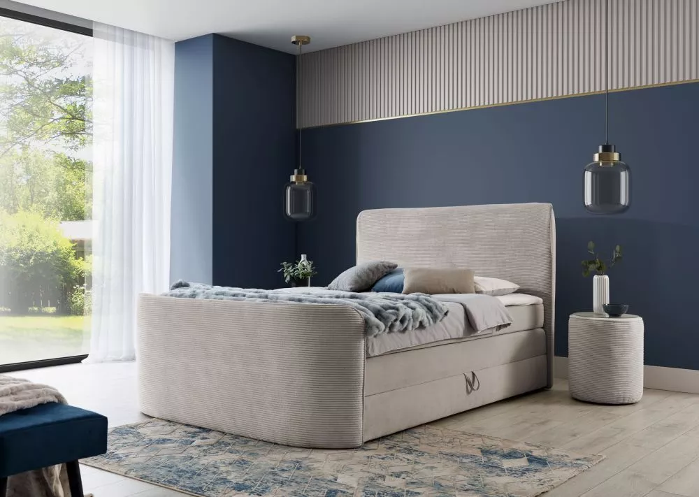 Gulta Plaza Boxspring Standard Guļamvietas platums: 160 cm, Guļamvietas garums: 200 cm, · Gaiši bēšs · 168 × 256 × 127 c