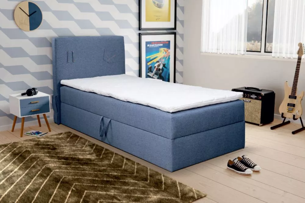 Gulta Rio 90x200 Boxspring standard Guļamvietas platums: 90 cm, Guļamvietas garums: 200 cm, · Zils · 96 × 213 × 104 cm