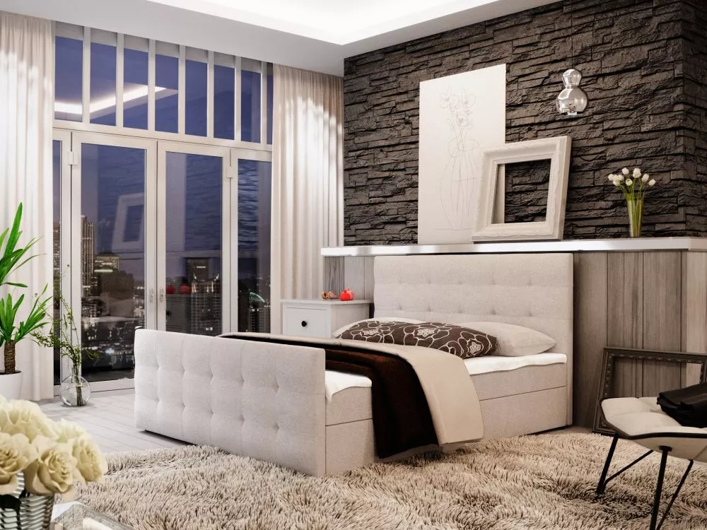 Gulta Milano 2 Boxspring Standard Guļamvietas platums: 140 cm, Guļamvietas garums: 200 cm, · Bēšs · 145 × 216 × 106 cm