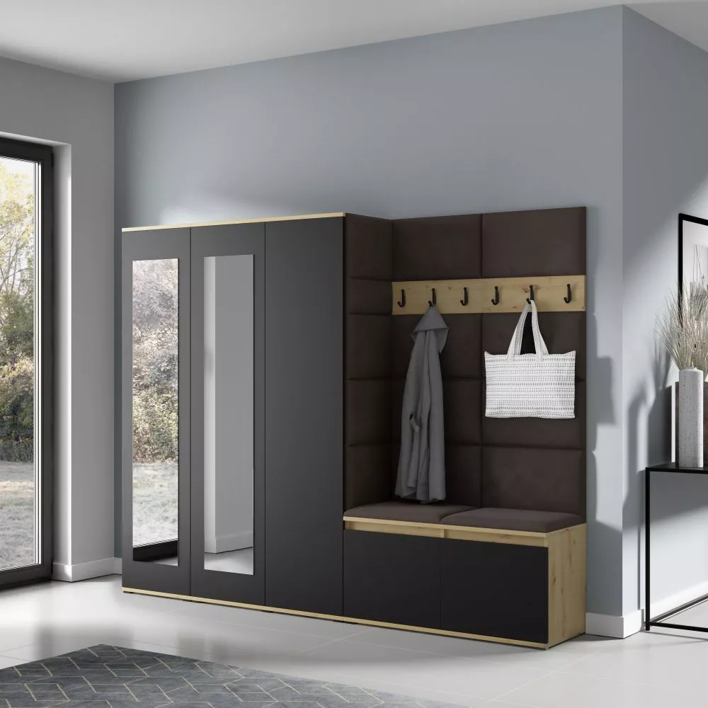 Apavu plaukts Emi 15 Trinity Korpusa krāsa: ozols artisan + melns, · 235 × 185 × 40 cm
