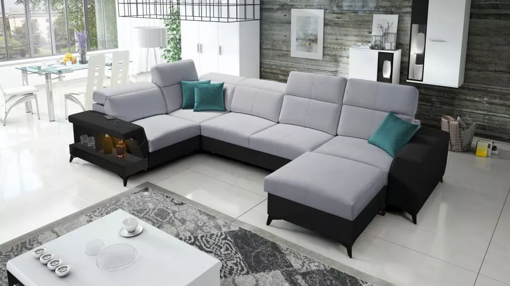 Dīvāns Belutti 4 Satin Black Standard ar LED · Pelēks + melns · 212 × 362 × 84 cm