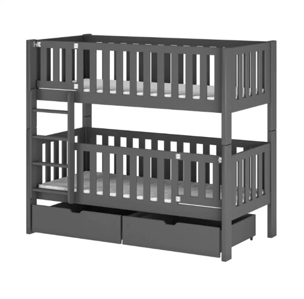 Bērnu gulta Ksawery ar stelāžām Guļamvietas platums: 80 cm, Guļamvietas garums: 180 cm, · Grafīts · 87 × 188 × 164 cm
