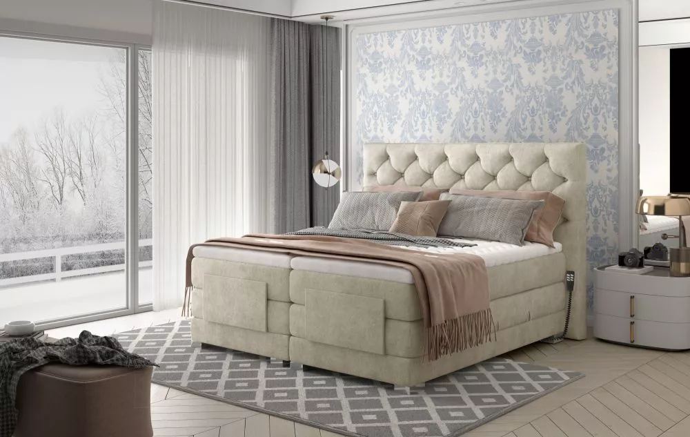 Gulta Clover Electric Boxspring Lux standard Guļamvietas platums: 140 cm, Guļamvietas garums: 200 cm, · Bēšs · 158 × 217