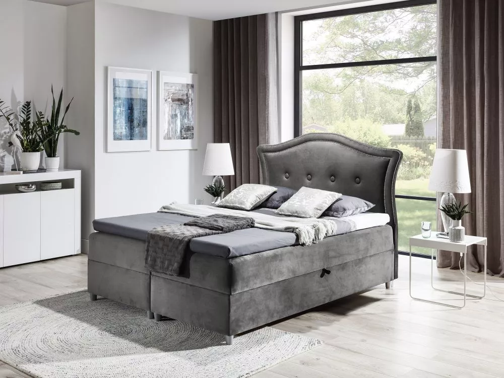 Gulta Bedran Boxspring Standard Guļamvietas platums: 180 cm, Guļamvietas garums: 200 cm, · Pelēks · 190 × 214 × 130 cm