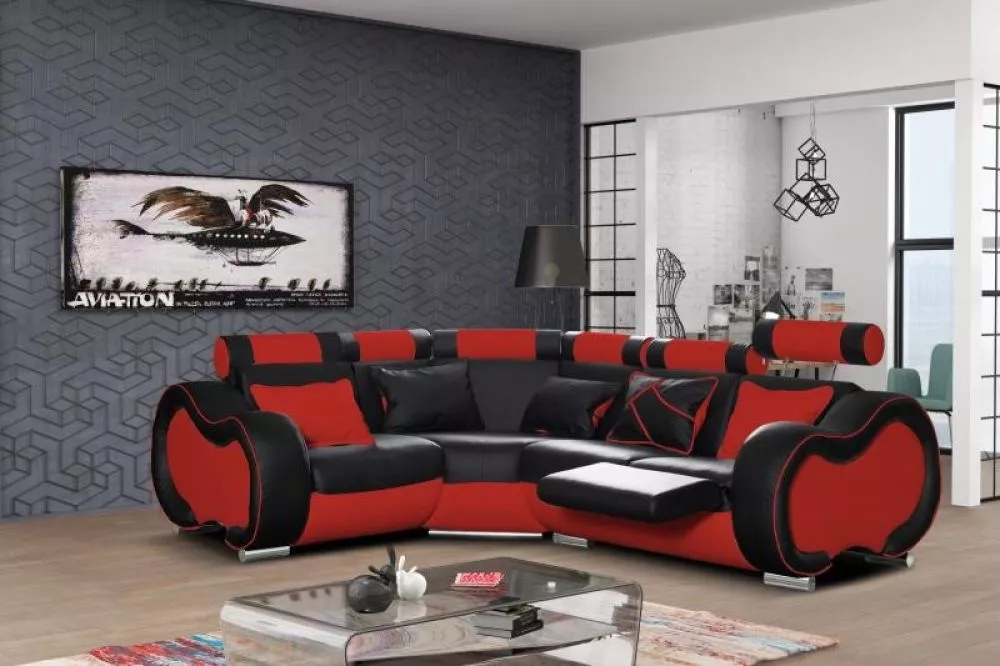 Dīvāns Arizona B Mini Standard · Melns + sarkans · 205 × 265 × 87 cm