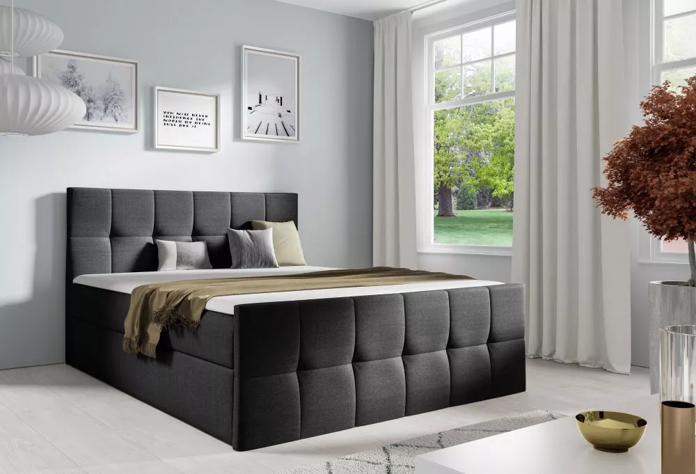 Gulta Charlotte Boxspring Standard Guļamvietas platums: 160 cm, Guļamvietas garums: 200 cm, · Melns · 164 × 213 × 103 cm