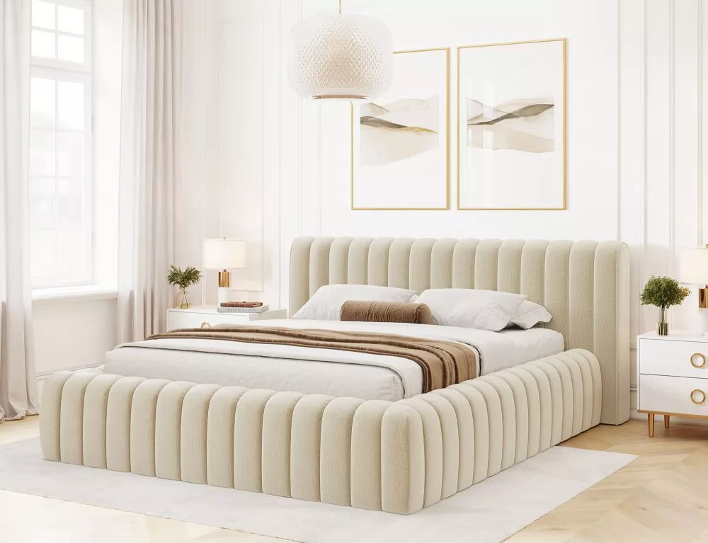 Gulta Carilla Standard ar stelāžu Guļamvietas platums: 180 cm, Guļamvietas garums: 200 cm, stelāžas tips: metāla, · Krēm