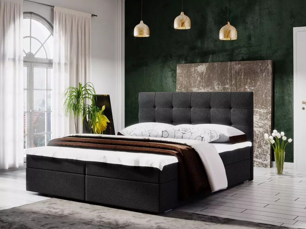 Gulta Fado 2 Boxspring Standard Guļamvietas platums: 140 cm, Guļamvietas garums: 200 cm, · Melns · 145 × 208 × 106 cm