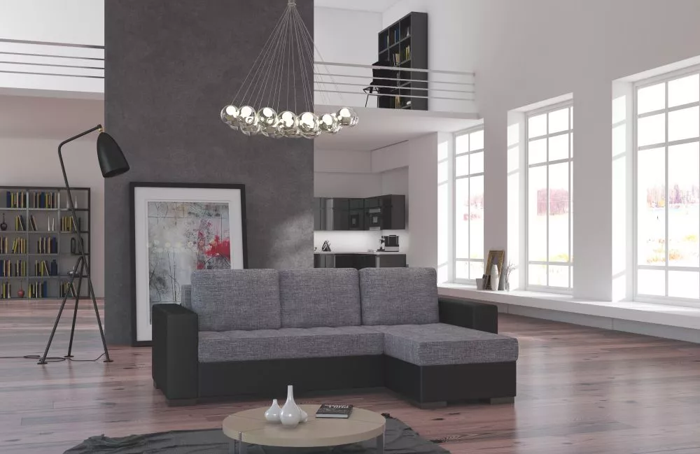 Dīvāns Newark Lux standard · Tumši pelēks + melns · 150 × 237 × 90 cm