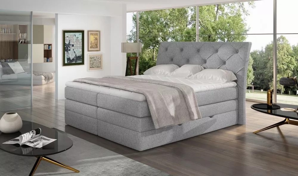 Gulta Mirabel Boxspring standard Guļamvietas platums: 180 cm, Guļamvietas garums: 200 cm, · Gaiši pelēks · 198 × 215 × 1