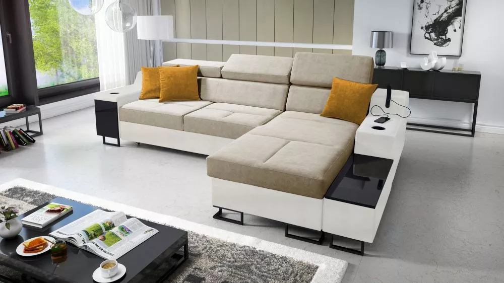 Dīvāns Alicante 1 Mini Whisper Eco Standard · Bēšs + balts · 173 × 274 × 81 cm
