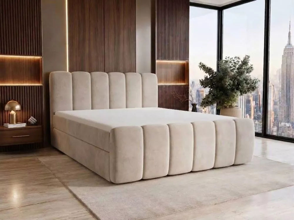 Gulta Cloe Boxspring Standard Guļamvietas platums: 140 cm, Guļamvietas garums: 200 cm, · Gaiši bēšs · 140 × 214 × 110 cm