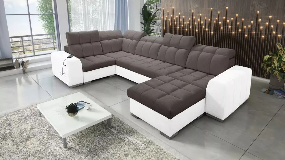 Dīvāns Pagano 4 Premium Standard · Tumši brūns + balts · 210 × 362 × 83 cm