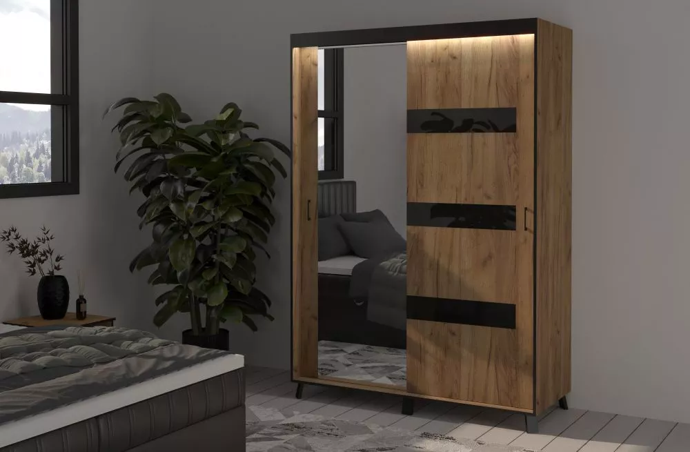 Skapis Tova ar LED · Ozols craft zelts · 150 × 61 × 215 cm