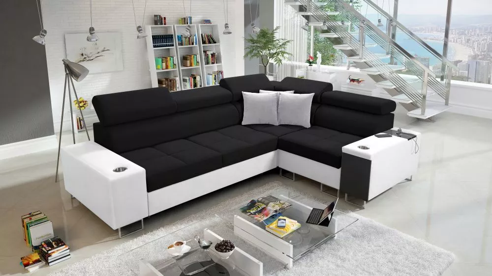 Dīvāns Morena 2 Premium Standard · Melns + balts · 207 × 283 × 84 cm