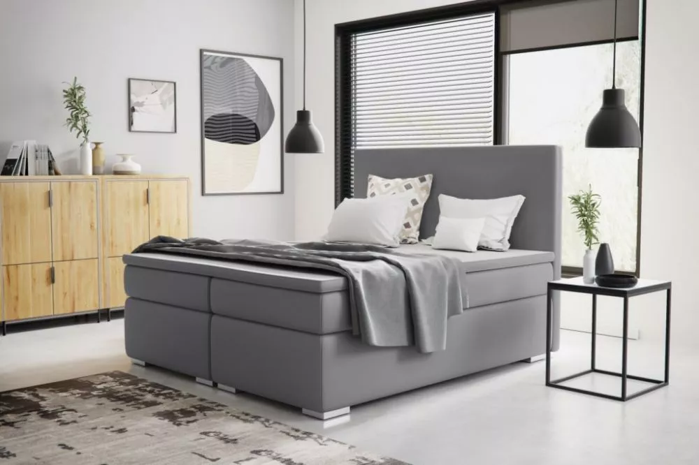Gulta Neo Boxspring Standard Guļamvietas platums: 160 cm, Guļamvietas garums: 200 cm, · Sudrabs · 170 × 206 × 120 cm