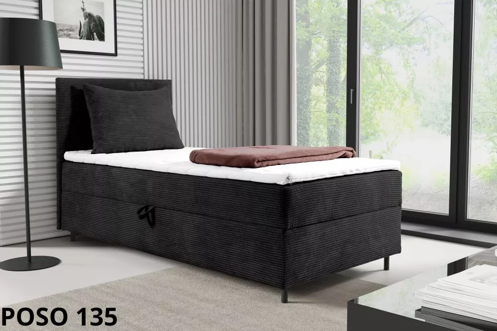 Gulta Poso L Mini Boxspring Standard Guļamvietas platums: 100 cm, Guļamvietas garums: 200 cm, · Melns · 103 × 206 × 112 