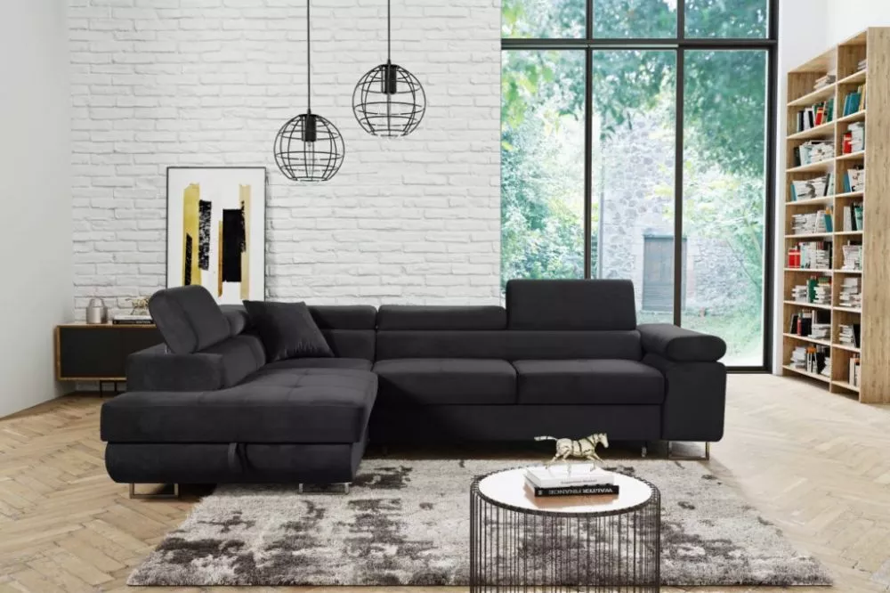 Dīvāns Antos Premium standard · Melns · 202 × 273 × 90 cm