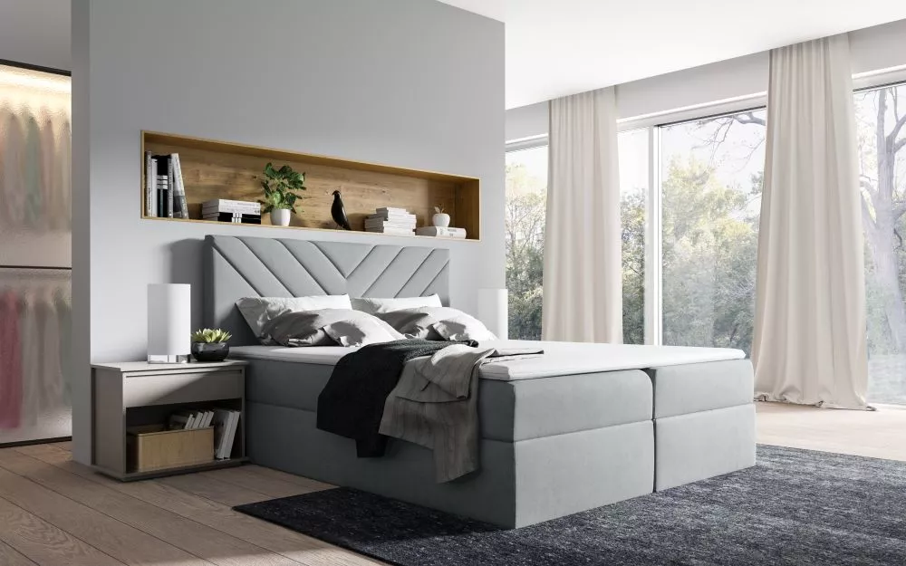 Gulta Top 6 Boxspring Standard Guļamvietas platums: 160 cm, Guļamvietas garums: 200 cm, · Gaiši pelēks · 164 × 208 × 103
