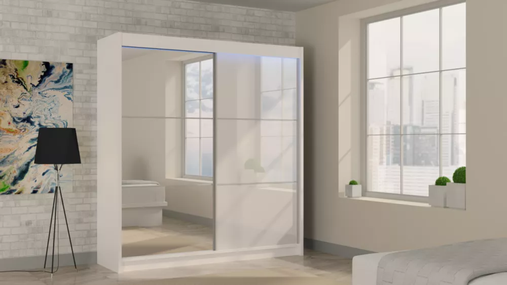 Skapis Viviana ar LED · Balts · 200 × 61 × 216 cm