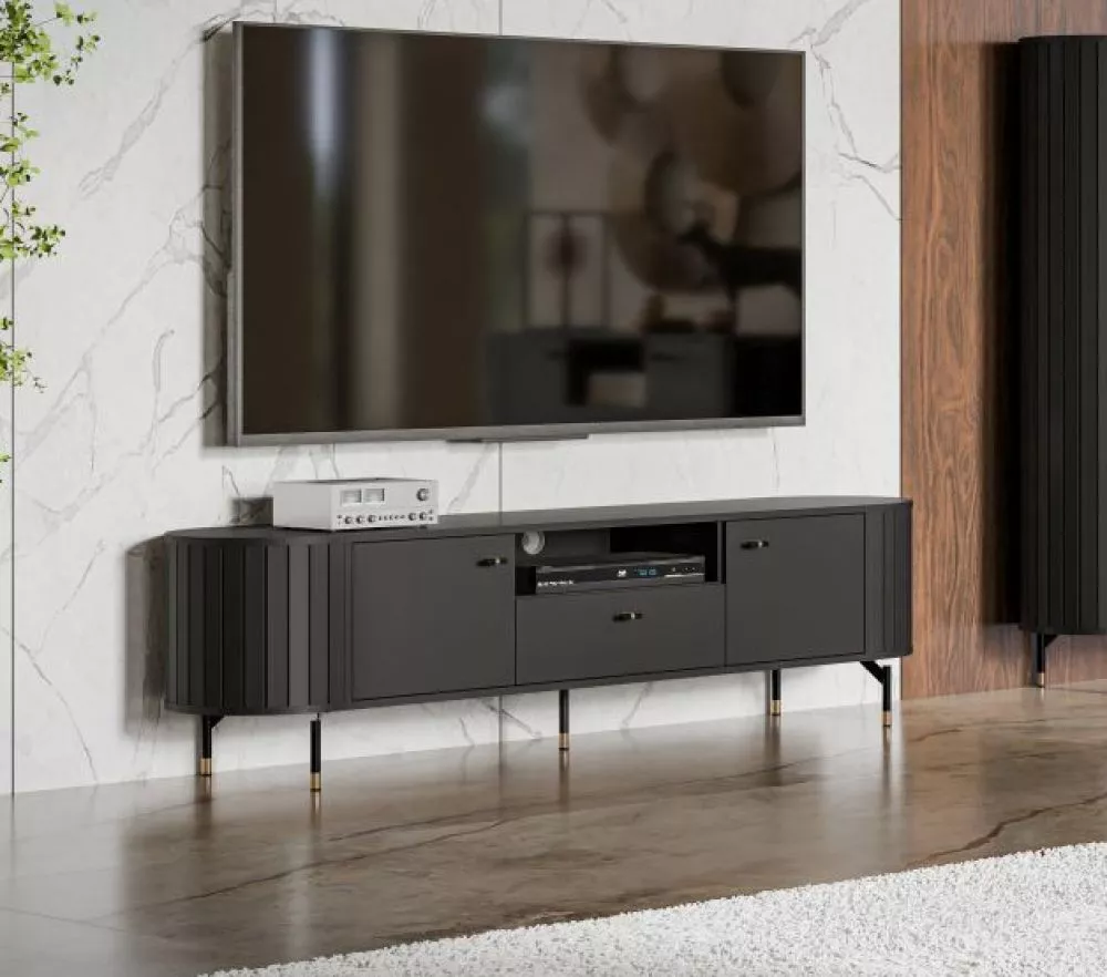 TV tumba Zante ZA5 · Melns · 180.1 × 40 × 49 cm