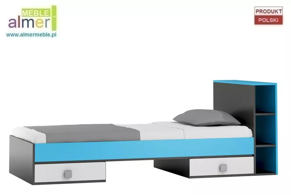 Bērnu gulta Y19 ar stelāžu Guļamvietas platums: 90 cm, Guļamvietas garums: 200 cm, · 94 × 226 × 90 cm