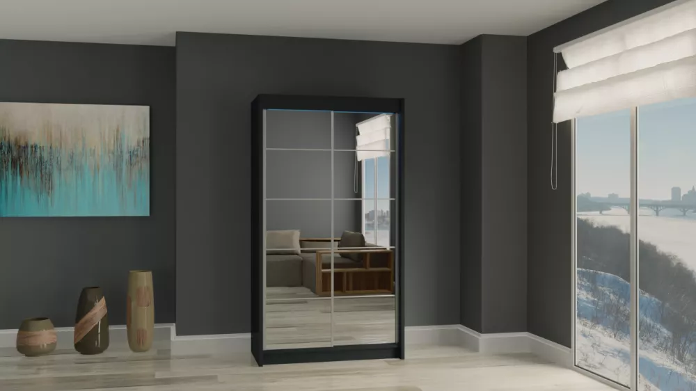 Skapis Flores ar LED · Melns · 120 × 61 × 216 cm