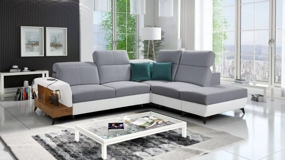 Dīvāns Belutti 7 Lancelot Standard ar LED · Pelēks + balts · 236 × 288 × 84 cm