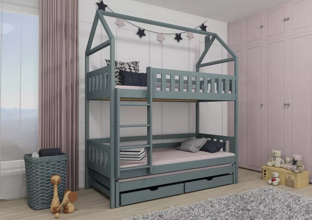 Bērnu gulta Iga ar stelāžām Guļamvietas platums: 80 cm, Guļamvietas garums: 160 cm, · Pelēks · 87 × 168 × 217 cm