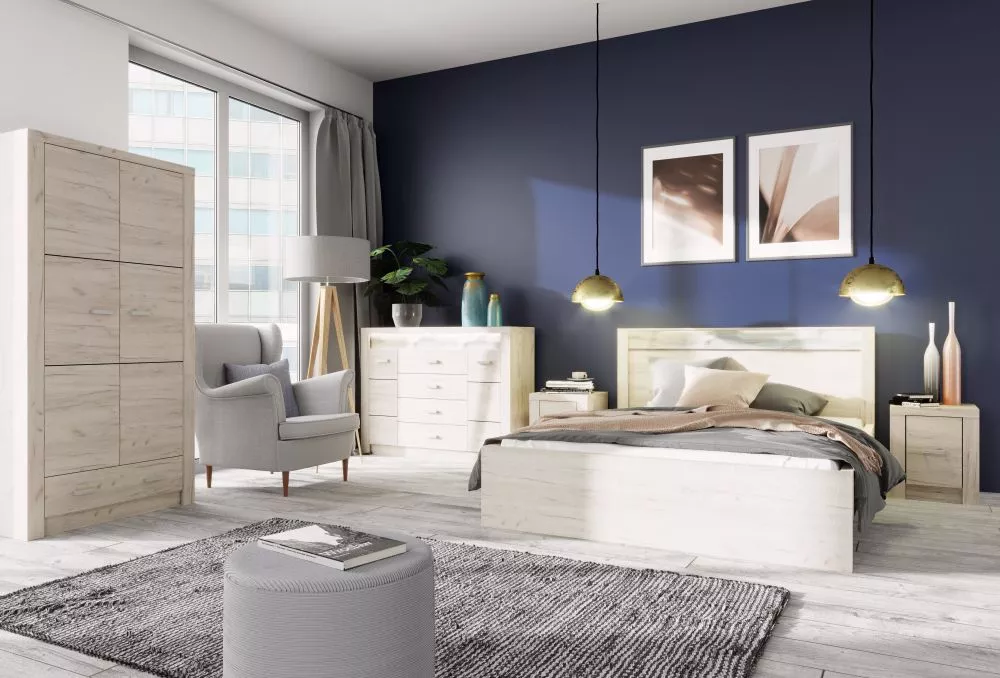 Gulta Indianapolis I19 LED ar stelāžu Guļamvietas platums: 160 cm, Guļamvietas garums: 200 cm, · Ozols craft balts · 170