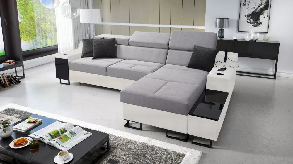 Dīvāns Alicante 1 Maxi Whisper Eco Standard · Pelēks + balts · 185 × 293 × 81 cm