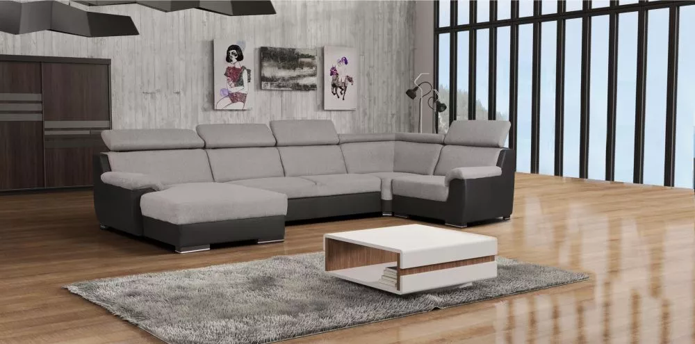Dīvāns Deluxe U1 standard · Pelēks + melns · 209 × 380 × 81 cm