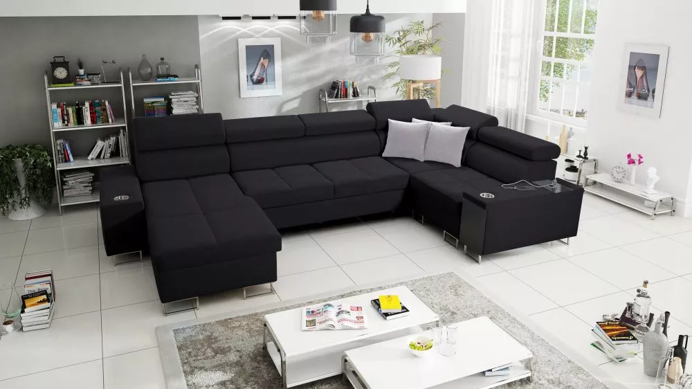 Dīvāns Morena 4 Mini Standard · Melns · 207 × 340 × 84 cm