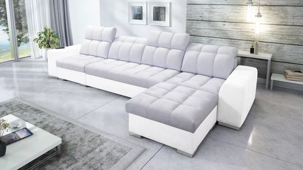 Dīvāns Pagano 12 Premium Standard · Gaiši pelēks + balts · 179 × 366 × 83 cm