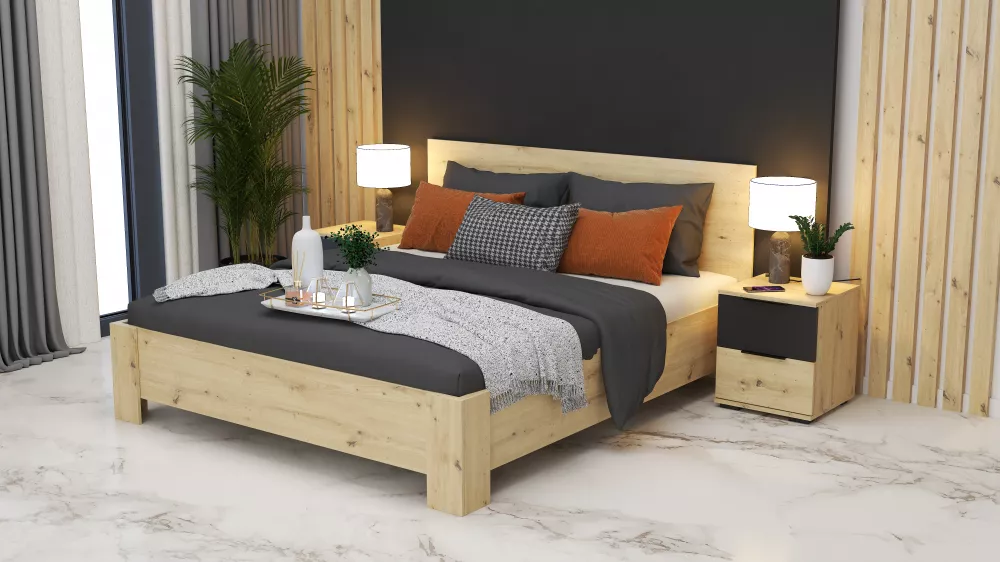Gulta Werona ar stelāžu Guļamvietas platums: 160 cm, Guļamvietas garums: 200 cm, · Ozols artisan · 169 × 207 × 90 cm