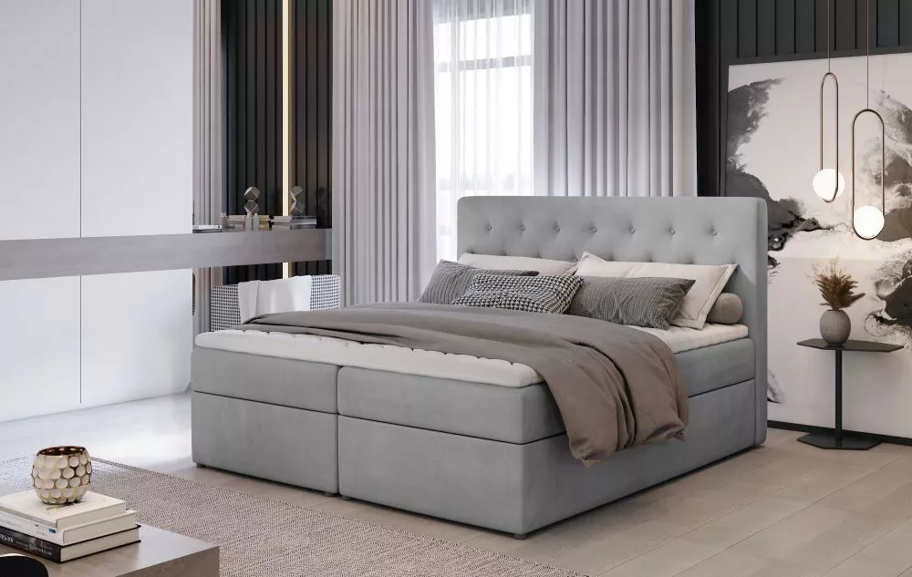 Gulta Loree Boxspring standard Guļamvietas platums: 160 cm, Guļamvietas garums: 200 cm, · Gaiši pelēks · 160 × 215 × 115