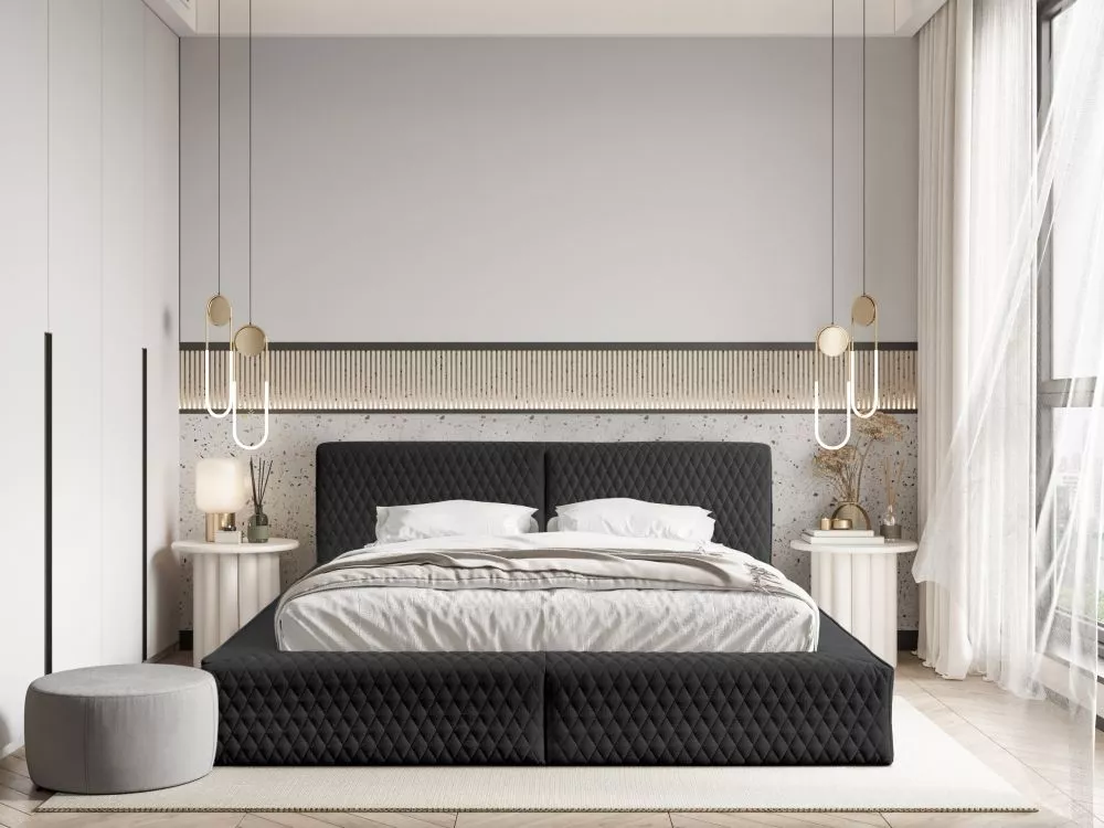 Gulta Azurro Standard ar stelāžu Guļamvietas platums: 160 cm, Guļamvietas garums: 200 cm, stelāžas tips: koka, · Melns ·