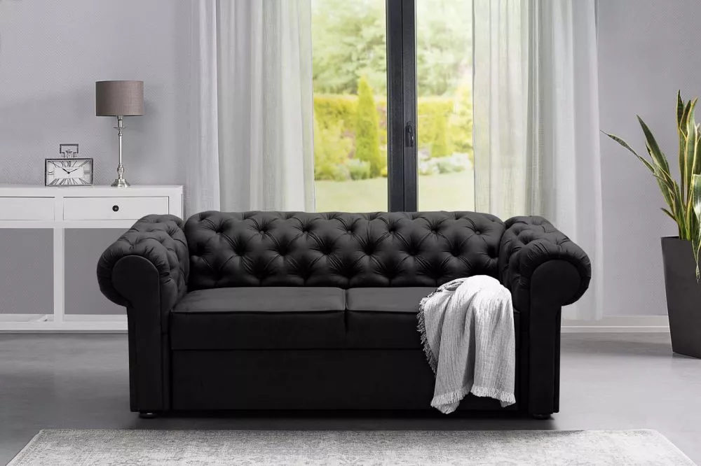 Dīvāns Valentino 2S Standard · Melns · 92 × 202 × 82 cm